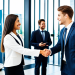 Young Graduate Opportunity**

"A young, ambitious graduate in professional business attire, shaking hands with a hiring manager in a bright, modern office. Background includes career fair banners and diverse professionals networking. Fully clothed, appropriate content, safe for work, perfect anatomy, natural pose, professional."

**