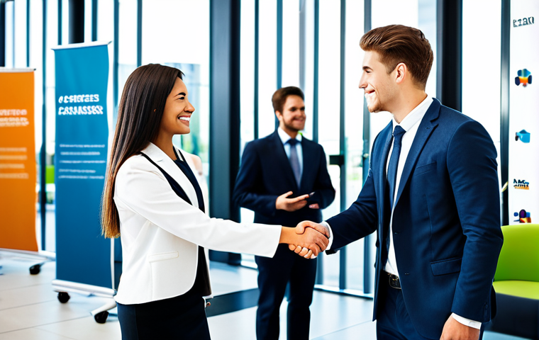 Young Graduate Opportunity**
"A young, ambitious graduate in professional business attire, shaking hands with a hiring manager in a bright, modern office. Background includes career fair banners and diverse professionals networking. Fully clothed, appropriate content, safe for work, perfect anatomy, natural pose, professional."
**
